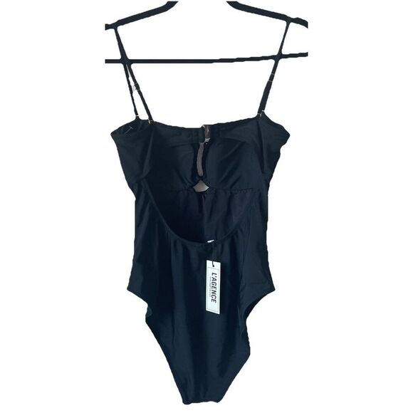 L'Agence Women's Black Shirred Emelia Bandeau One Piece Swimsuit Size Large NWT - Picture 8 of 10